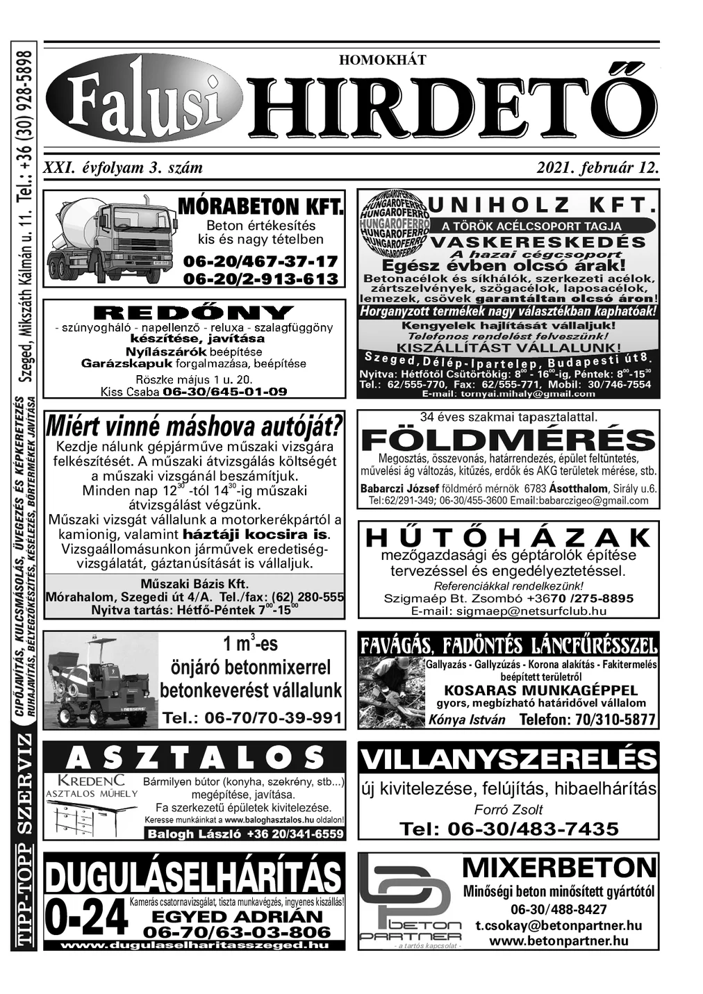 A Falusi Hirdető címlapja – Homokhát, 2021. február 12.