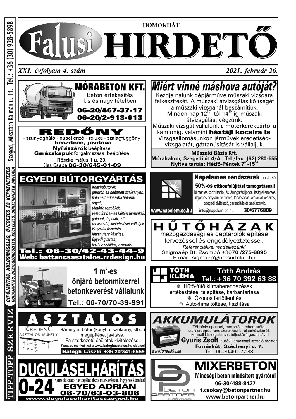 A Falusi Hirdető címlapja – Homokhát, 2021. február 26.