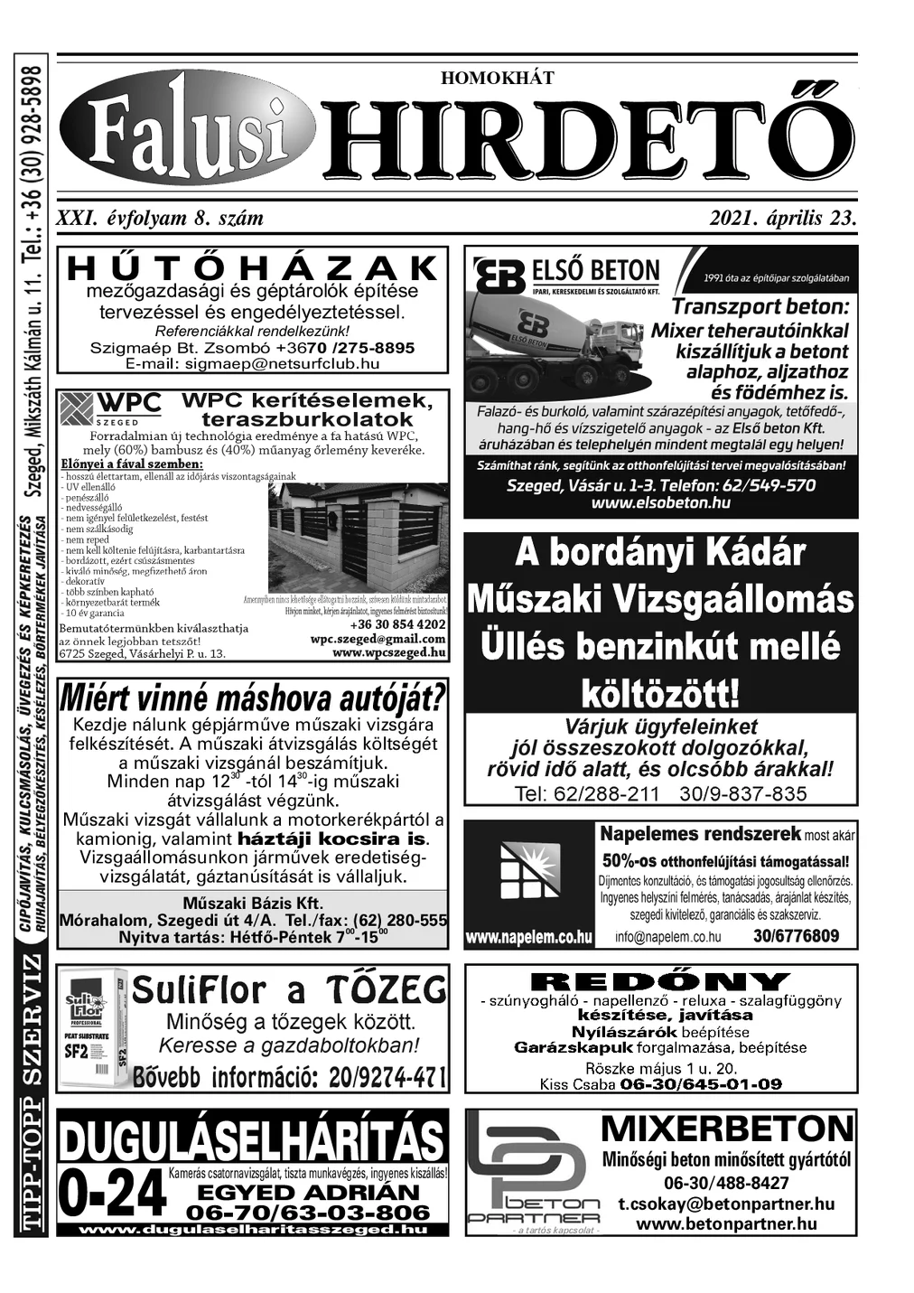 A Falusi Hirdető címlapja – Homokhát, 2021. április 23.