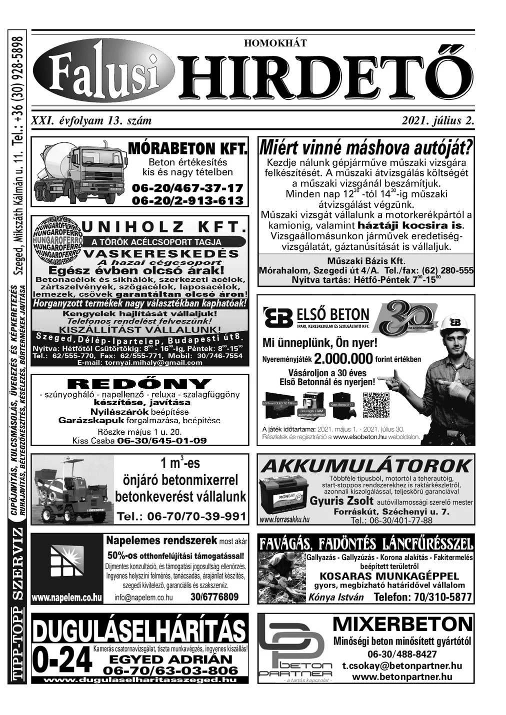 A Falusi Hirdető címlapja – Homokhát, 2021. július 2.