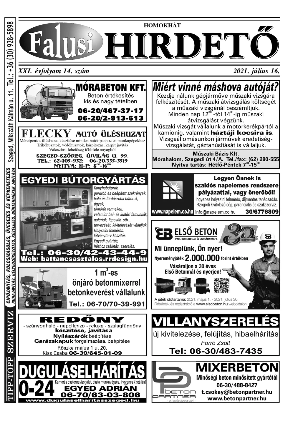 A Falusi Hirdető címlapja – Homokhát, 2021. július 16.