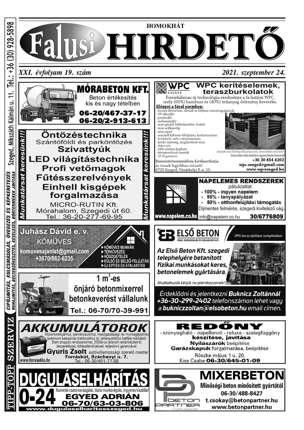 A Falusi Hirdető címlapja – Homokhát, 2021. szeptember 24.