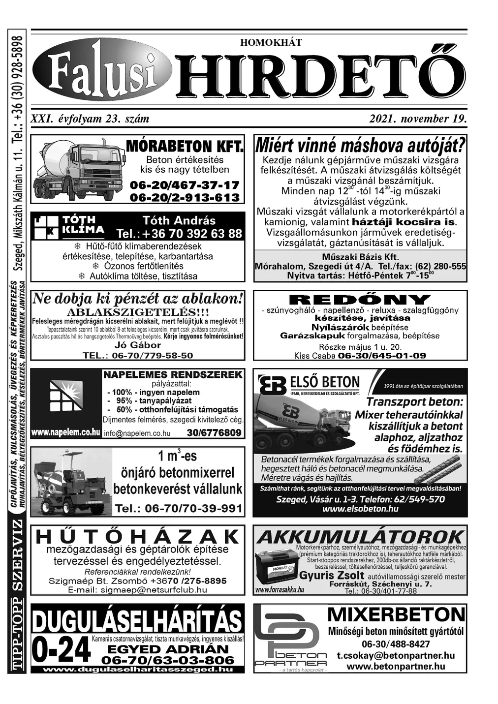 A Falusi Hirdető címlapja – Homokhát, 2021. november 19.