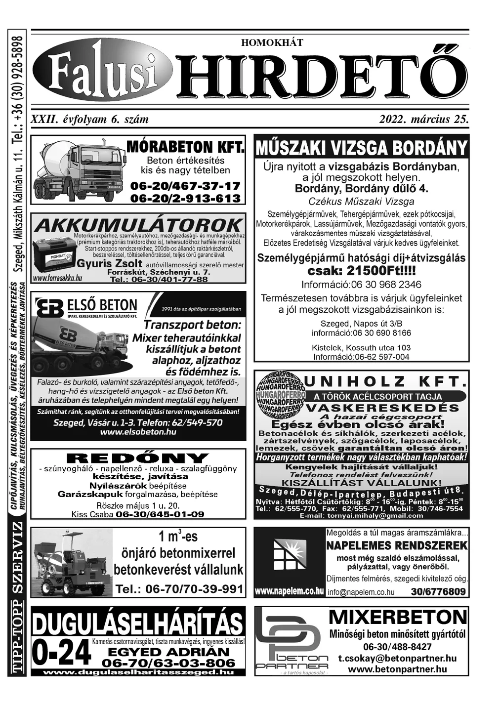 A Falusi Hirdető címlapja – Homokhát, 2022. március 25.