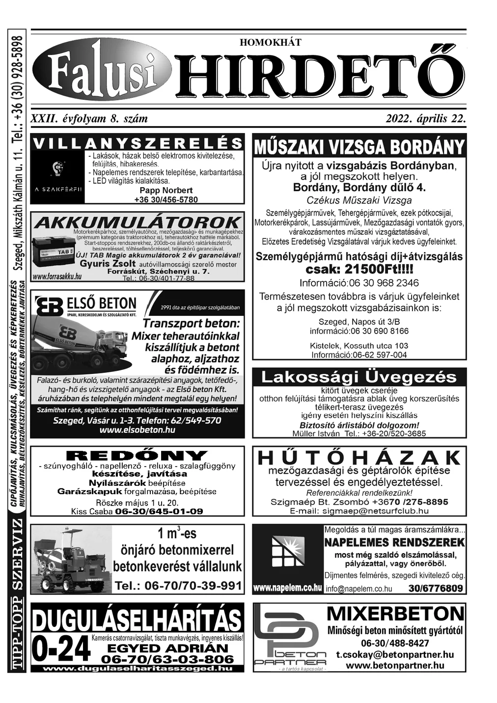 A Falusi Hirdető címlapja – Homokhát, 2022. április 22.
