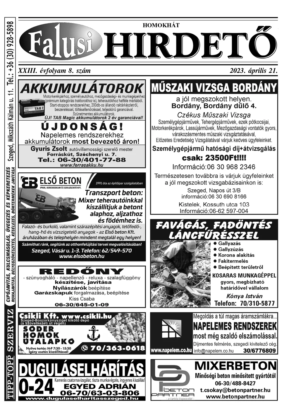 A Falusi Hirdető címlapja – Homokhát, 2023. április 21.