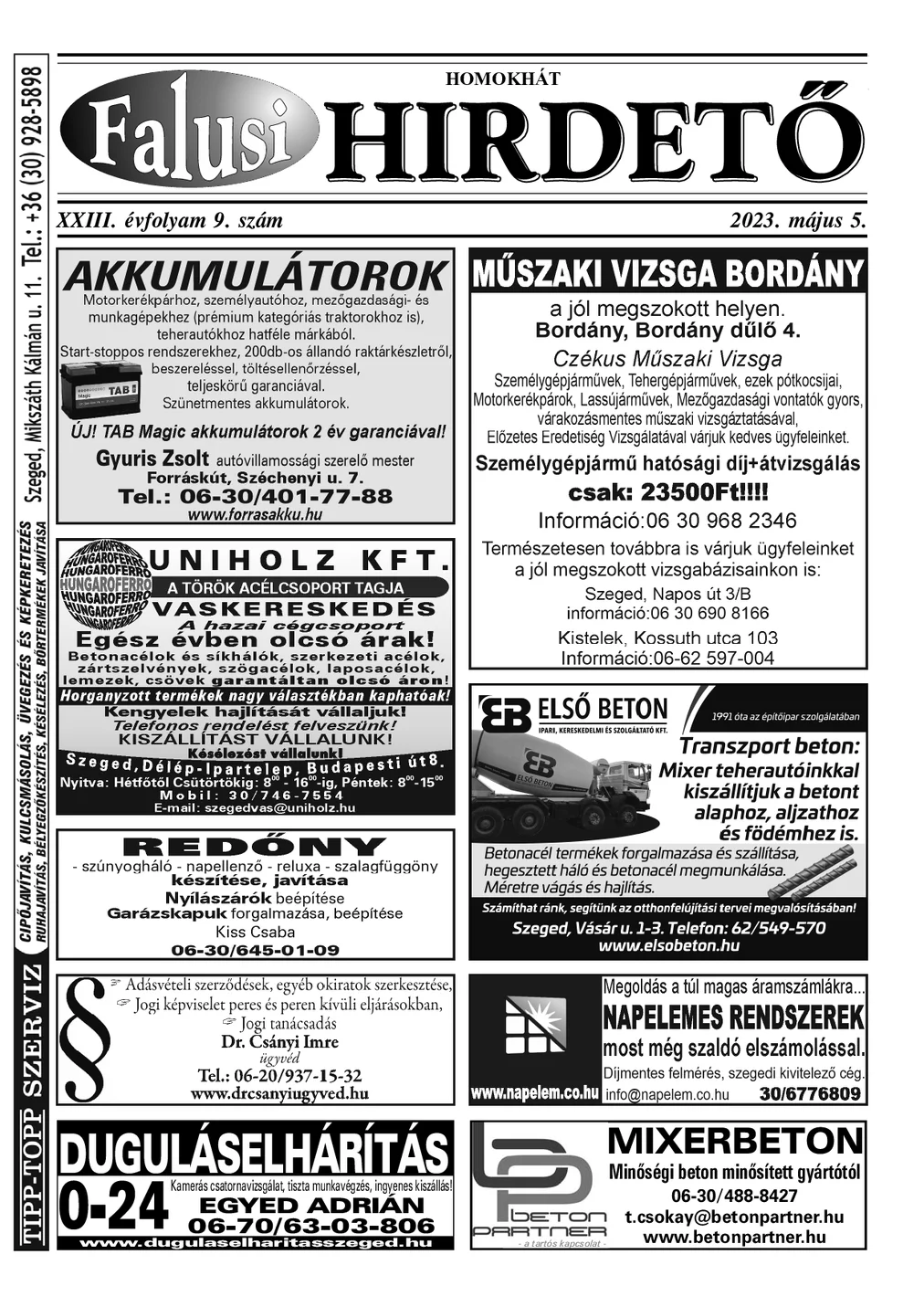 A Falusi Hirdető címlapja – Homokhát, 2023. május 5.