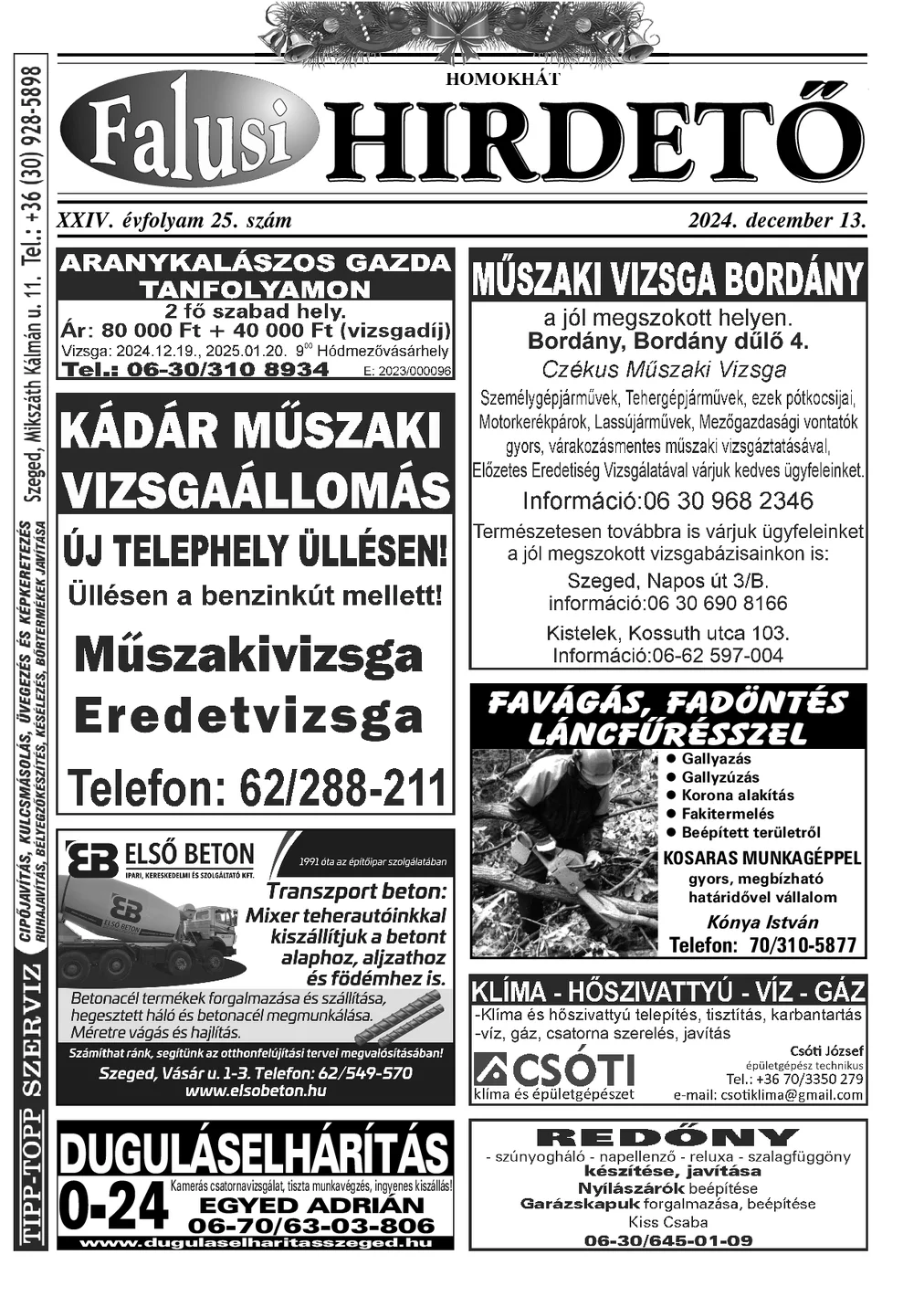A Falusi Hirdető címlapja – Homokhát, 2024. december 13.