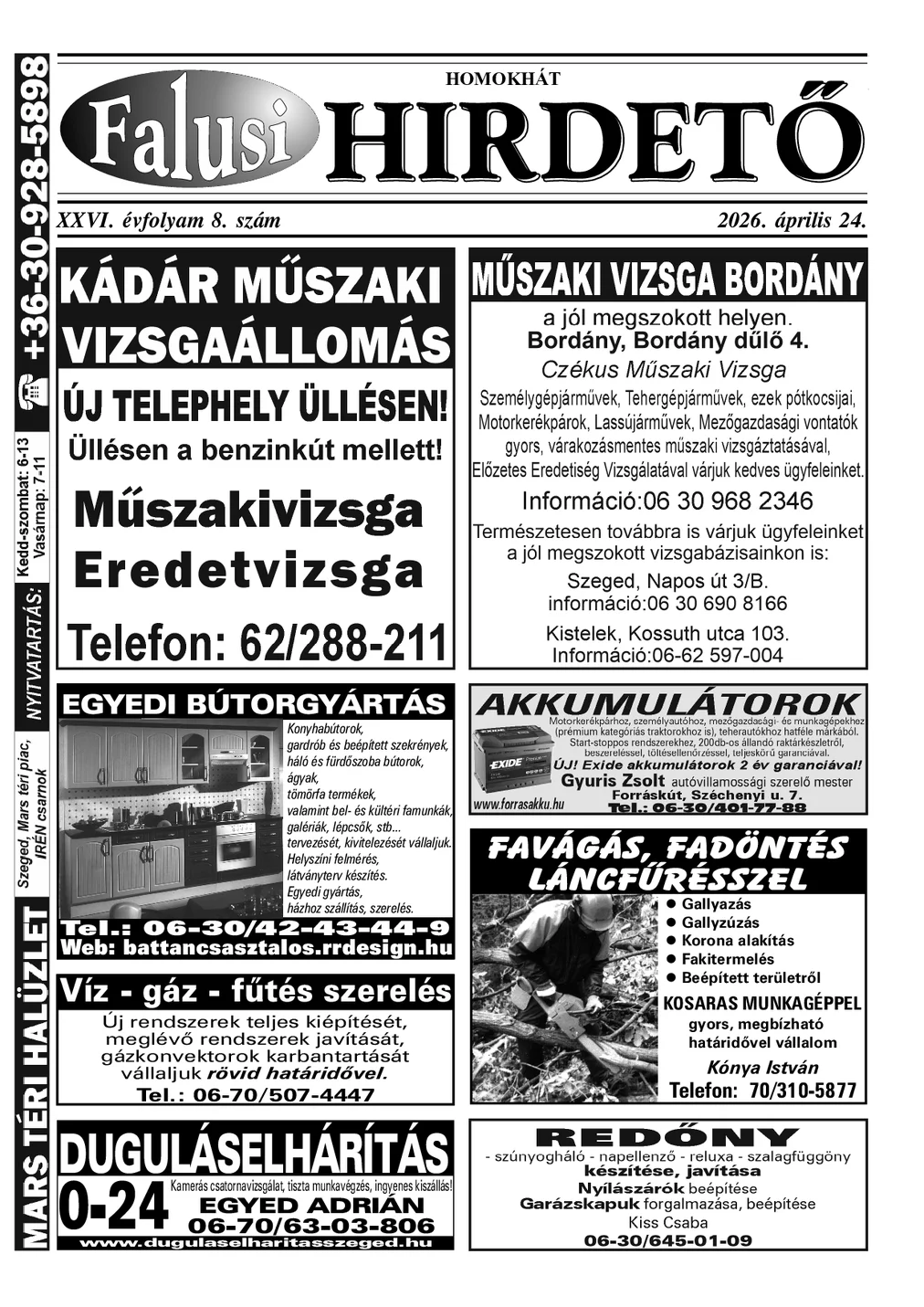A Falusi Hirdető címlapja – Homokhát, 2026. április 24.