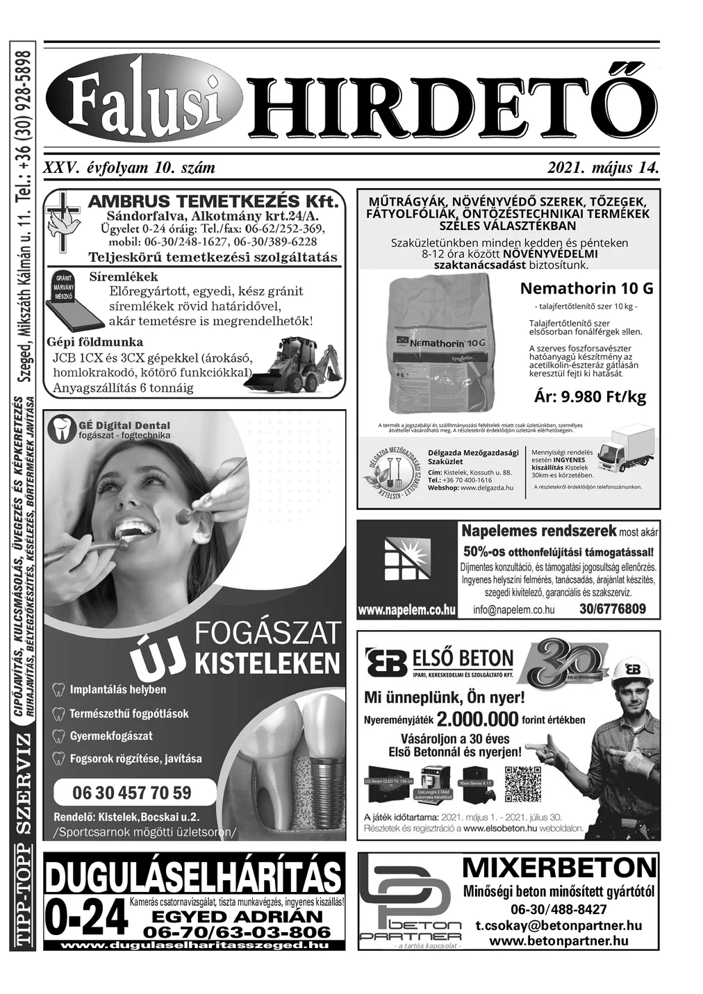 A Falusi Hirdető címlapja – Szatymaz környéke, 2021. május 14.
