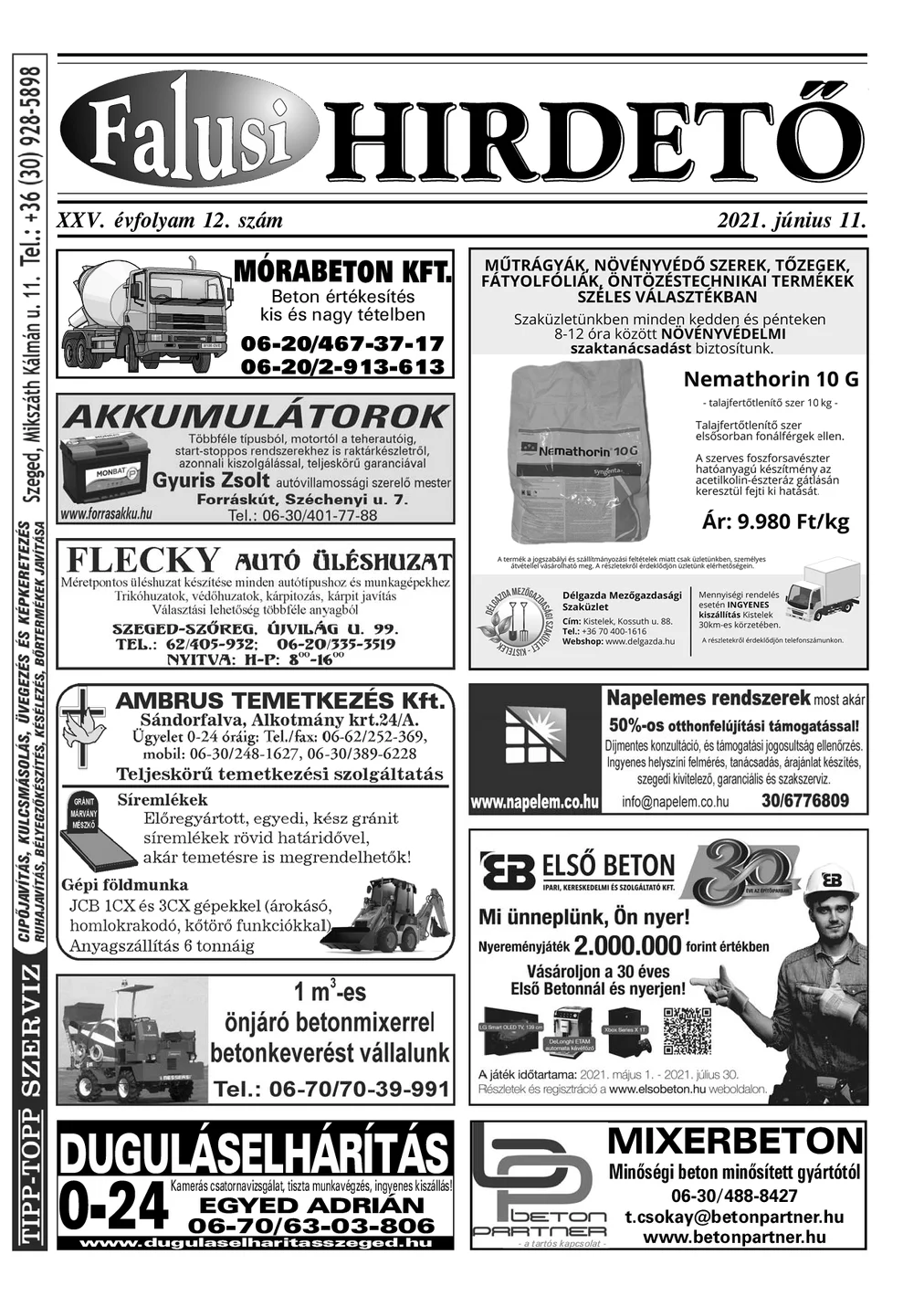 A Falusi Hirdető címlapja – Szatymaz környéke, 2021. június 11.